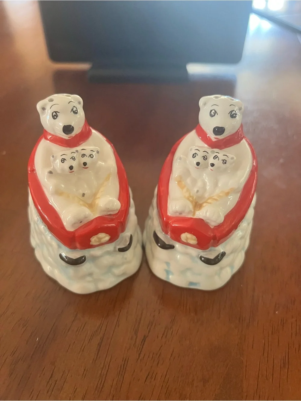 Coca Cola Polar Bear Family Ceramic Salt & Pepper Shakers - White & Red